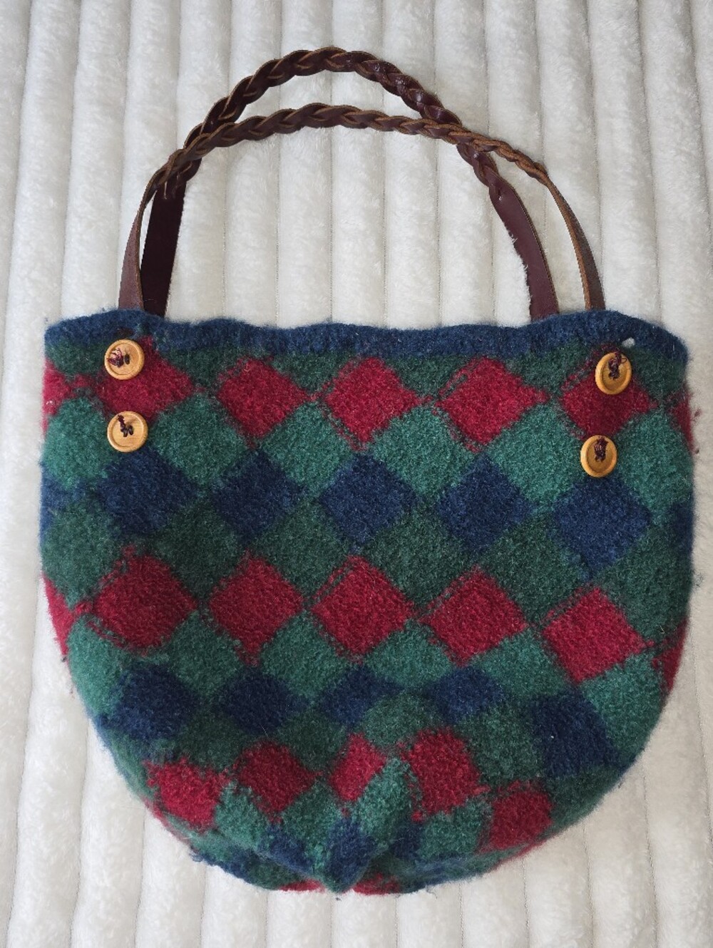Colorful Wool Bucket Bag With Leather Straps